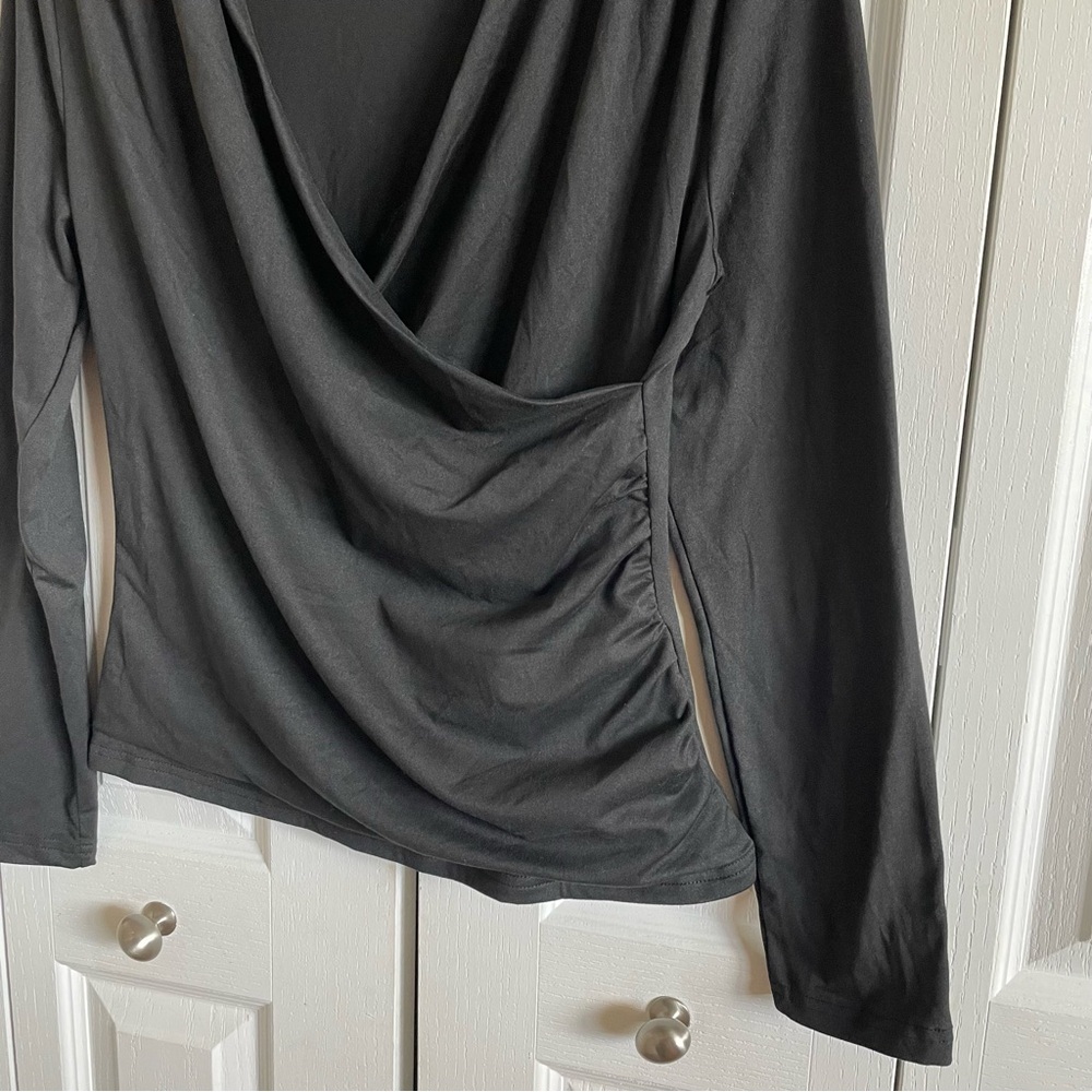 Draped Wrap Long Sleeve Top Women’s XL Black Stretch Soft Casual Career Gorpcore - Picture 4 of 9